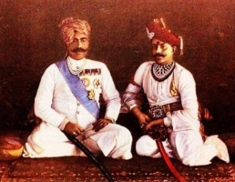 Portrait of Maj.-Gen.H.H Maharaja Sri Sir GANGA SINGHJI Bahadur, Maharaja of Bikaner with Colonel H.H Zubdat ul-Mulk Shri Diwan Mahakhan Nawab Sir Taley Muhammad Khan Bahadur, Nawab of Palanpur.