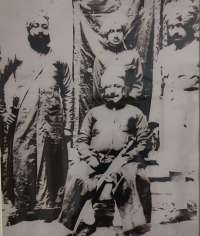 Seated is Raj Shri Rao Sahib Udai Singhji of Kushalgarh with his sons from L to R: R.K.Ranjit Singhji, R.K.Laxman Singhji, R.K.Chattar Singhji